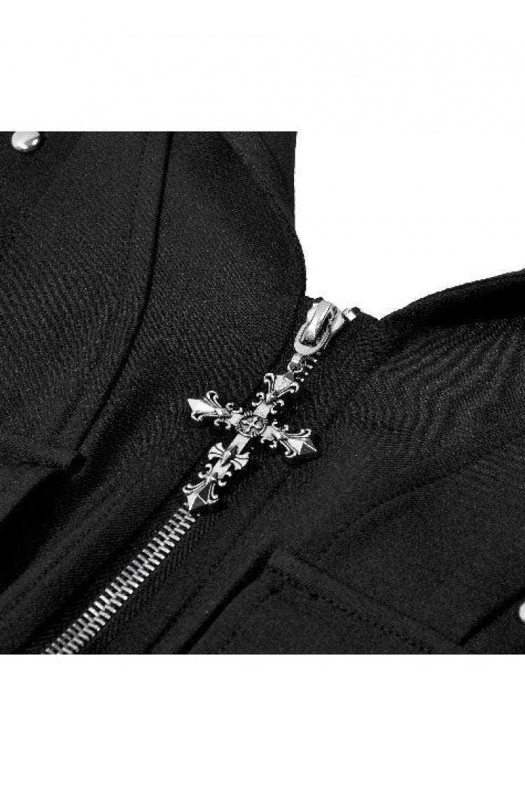 Black Sleeveless Studded Zippered Women's Punk Hooded Vest - Product - 13