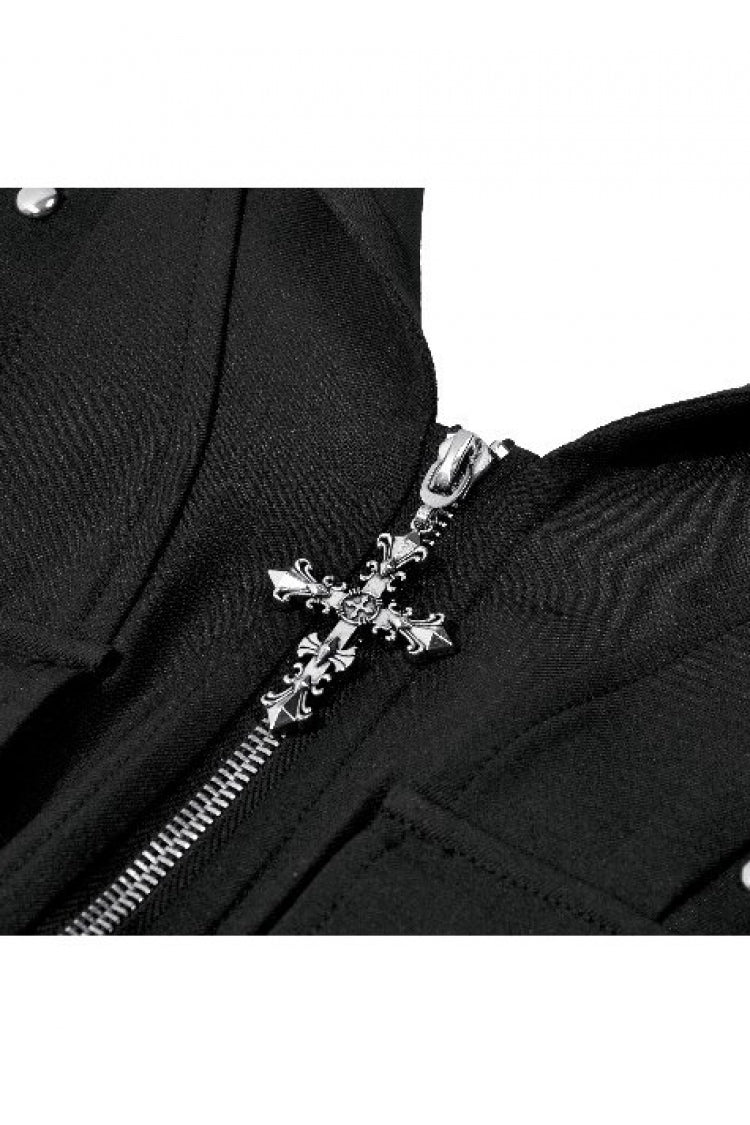 Black Sleeveless Studded Zippered Women's Punk Hooded Vest - Product - 13