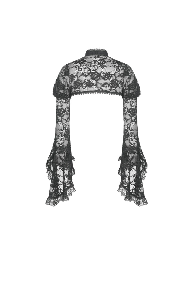 Black Long Puff Sleeves Sheer Floral Lace Lace-Up Women's Gothic Cape - Product - 14