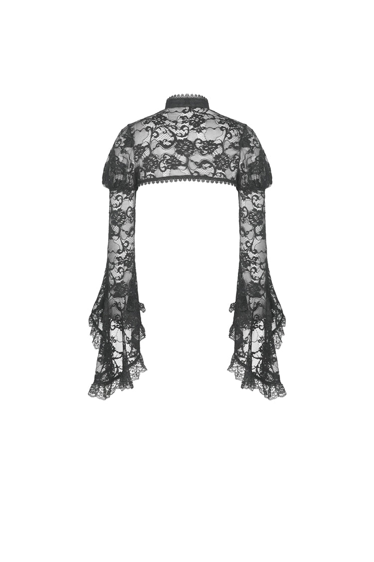Black Long Puff Sleeves Sheer Floral Lace Lace-Up Women's Gothic Cape - Product - 14