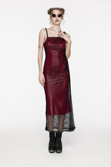 Red Off Shoulder Spliced Slim Mesh Strappy Eyelet Women's Gothic Jsk Dress - Product - 9