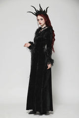 Black Long Sleeves Velvet Lace Women's Gothic Maxi Dress Wedding Dress - Product - 9