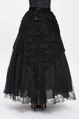 Black Floral Embroidered Beaded Women's Gothic Long Skirt - Product - 4