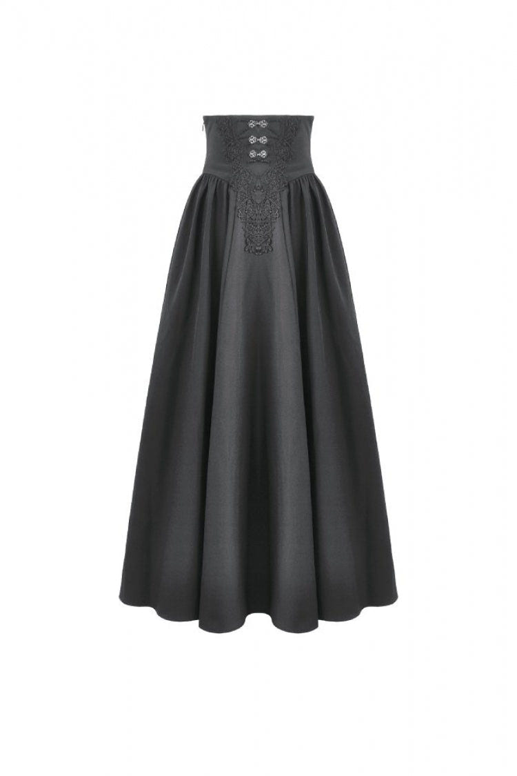 Black Women's Gothic High Waisted Embroidered Gathered Maxi Skirt - Product - 3