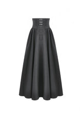 Black Women's Gothic High Waisted Embroidered Gathered Maxi Skirt - Product - 3