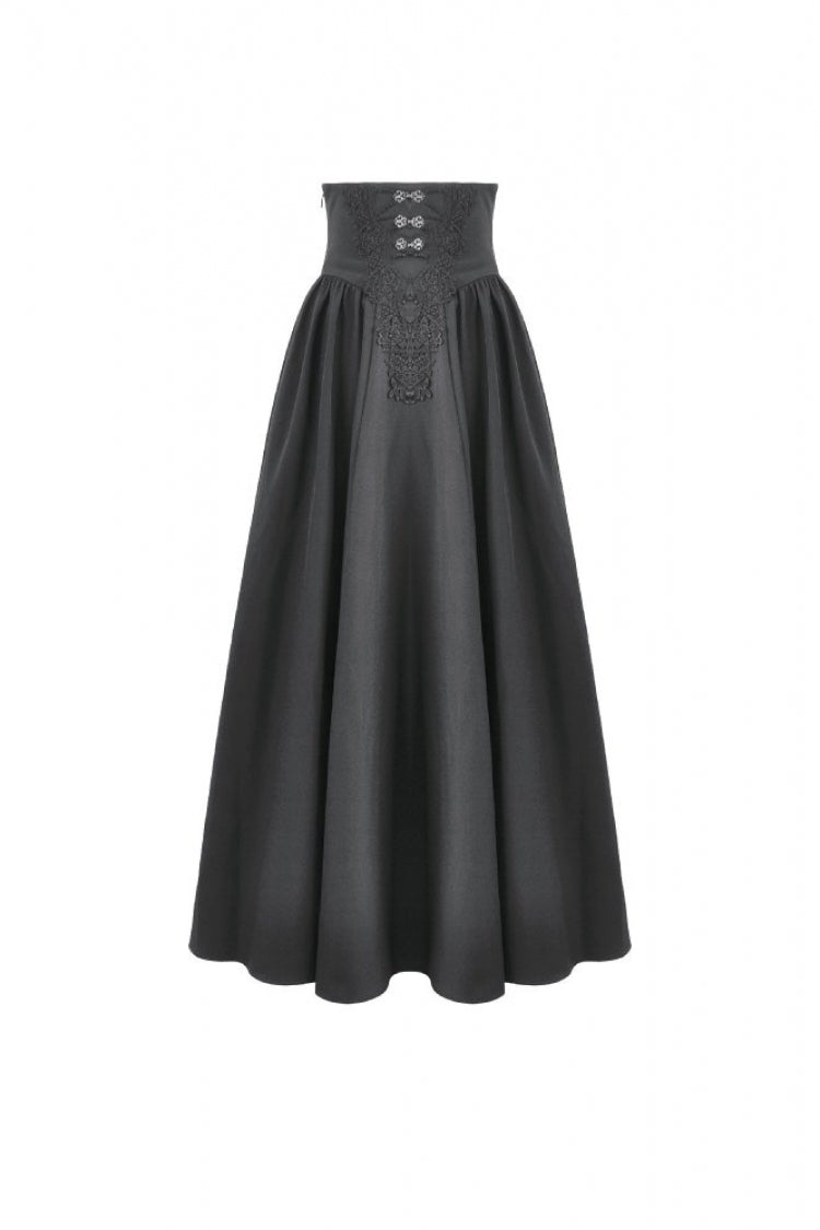 Black Women's Gothic High Waisted Embroidered Gathered Maxi Skirt - Product - 3