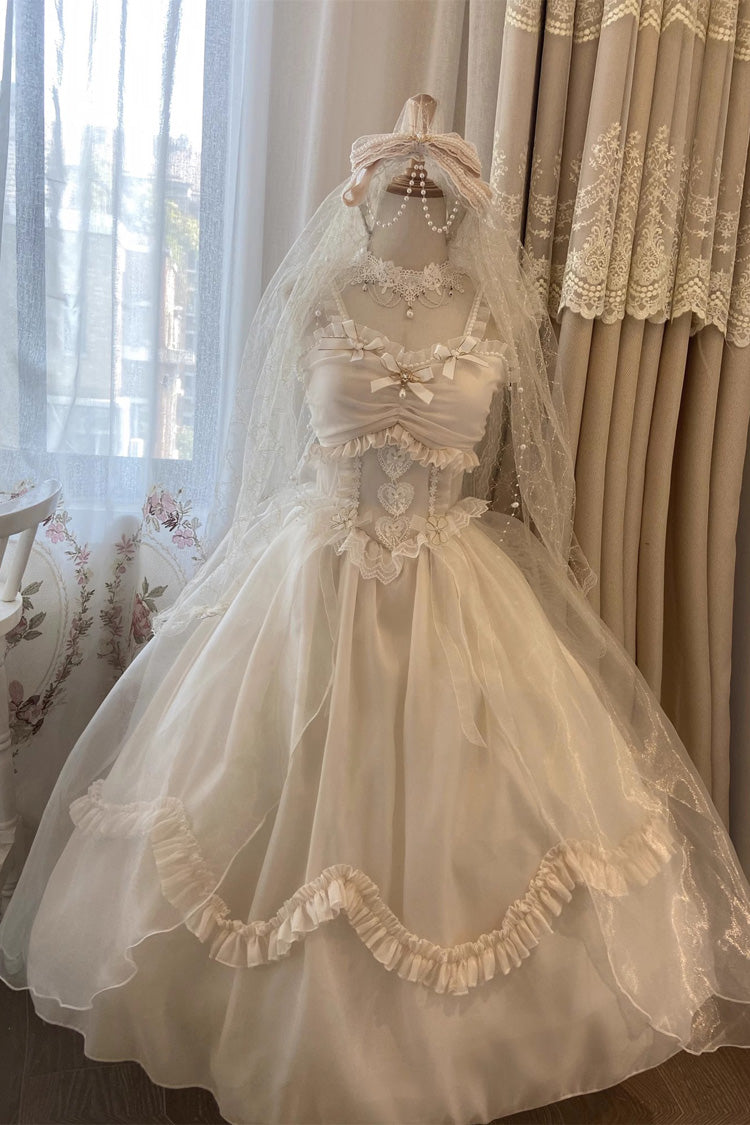 ホワイト フリル 花嫁風 リボン レース スウィートプリンセスロリータ ジャンパースカート（JSK） 商品画像