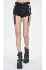 Black Side Cutouts Womens Steampunk Shorts - Product - 6