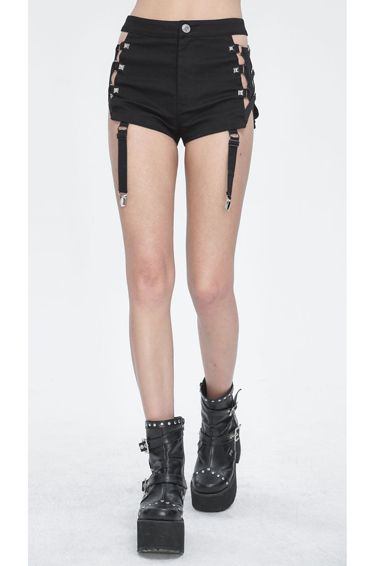 Black Side Cutouts Womens Steampunk Shorts - Product - 6