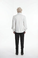 White Stand Collar Long Lantern Sleeves Jacquard Embroidered  Men's Gothic Palace Shirt with Detachable Tie - Product - 5