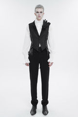 Black Vintage Dark Pattern Men's Gothic Vest With Brooch - Product - 3