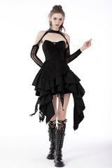 Black Sleeveless Multi-Layered Irregular Frilly Zippered Women's Gothic Evening Dress - Product - 6