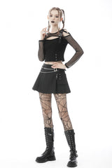 Black Pleated Big-pocket Chain-Decorated Women's Punk Mini Skirt with Belt - Product - 9