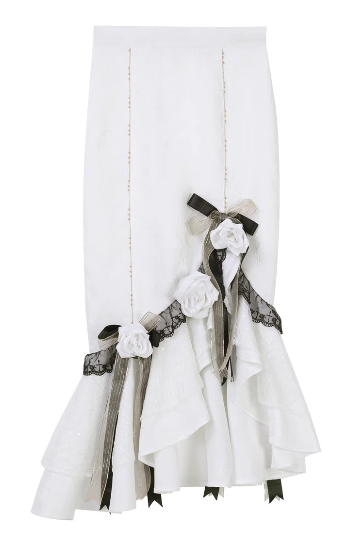 White [Star Gate] Palace Style Ruffle Bowknot Gothic Lolita Fishtail Skirt 2 Versions - Product - 5