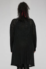 Black Soft Knitting Mottled Texture Asymmetric Hem Skull Decal On The Back Women's Plus Size Gothic Jacket - Product - 4