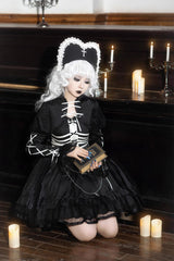 Black Prisoner Illusion Long Sleeves Multi-layer Ruffle Bowknot Gothic Princess Lolita Jsk Dress - Product - 7