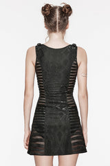 Black V Collar Sleeveless Snake Print Stitching Mesh Women's Punk Dress - Product - 3