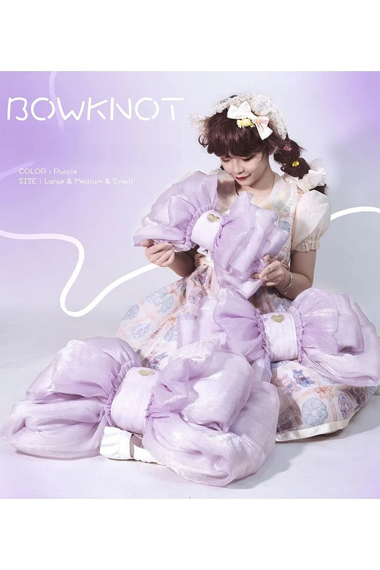 Purple Big Bowknot Metal Heart Nameplate Lolita Backpack - Product - 3