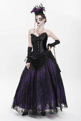 Black/Purple Floral Embroidered Beaded Women's Gothic Long Skirt - Product - 13