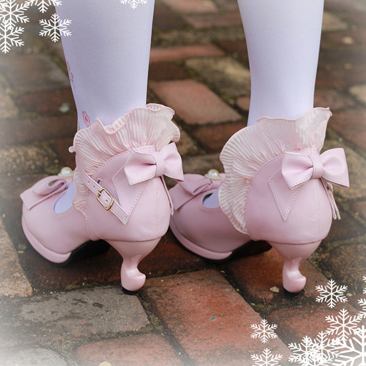 Bowknot Strappy Ruffle PU Sweet Lolita Shoes 5 Colors - Product - 9