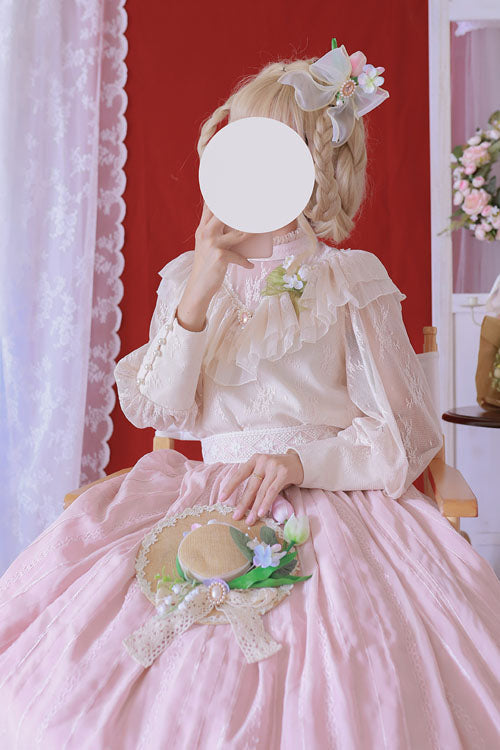 Pink Elegant Vintage Tulip Multi-Layer Ruffled Classic Lolita Skirt Dress - Product - 6