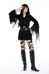Black Evil Devil Long Flared Sleeves Ripped Women's Gothic Hooded Slim Dress - Product - 9