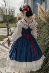 Blue/White Long Sleeves Cardigan Bowknot Sweet Lolita Dress - Product - 4