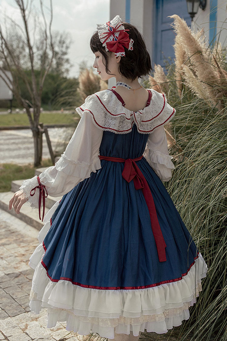Blue/White Long Sleeves Cardigan Bowknot Sweet Lolita Dress - Product - 4