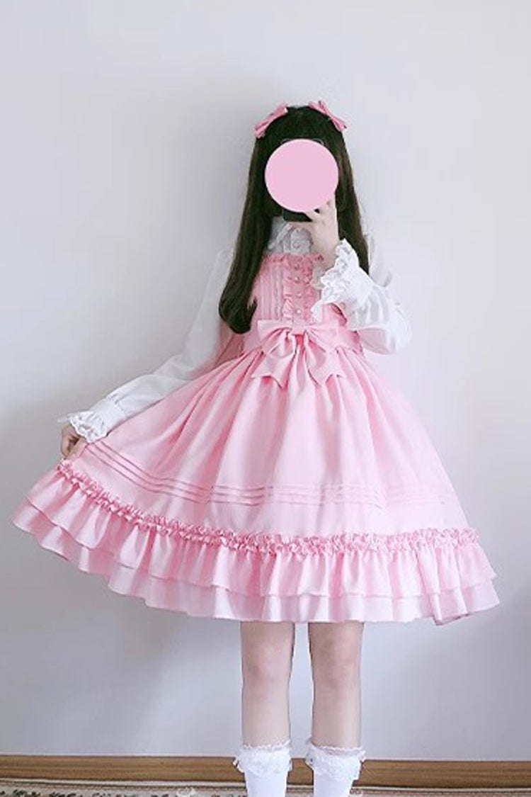 Ice Cream Bowknot Ruffle Chiffon Sweet Lolita Jsk Dress 7 Colors - Pink - 4