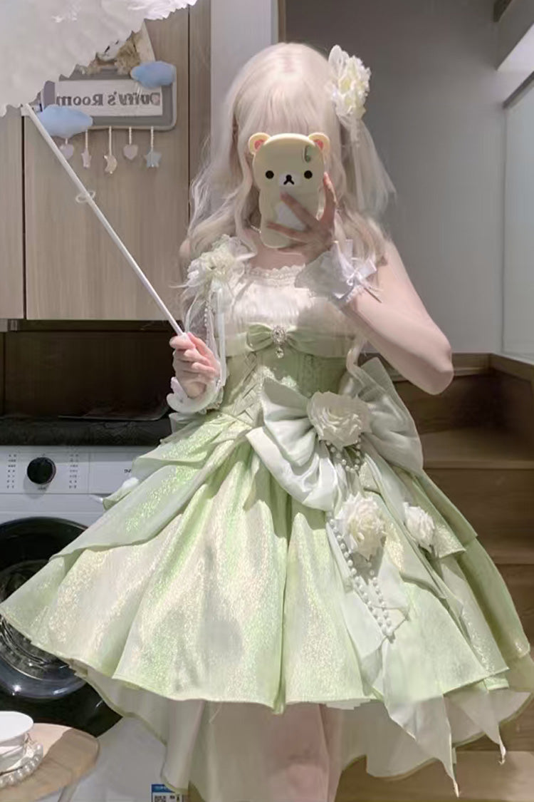 Green [Rose Heart Knot] Ruffle Hanayome Bowknot Sweet Princess Gorgeous Lolita Jsk Dress - Product - 3