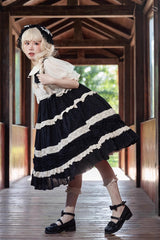 Kindergarten Class Theme Short Sleeves Jacquard Ruffle Bowknot Sweet Lolita Dress 3 Colors - Product - 13