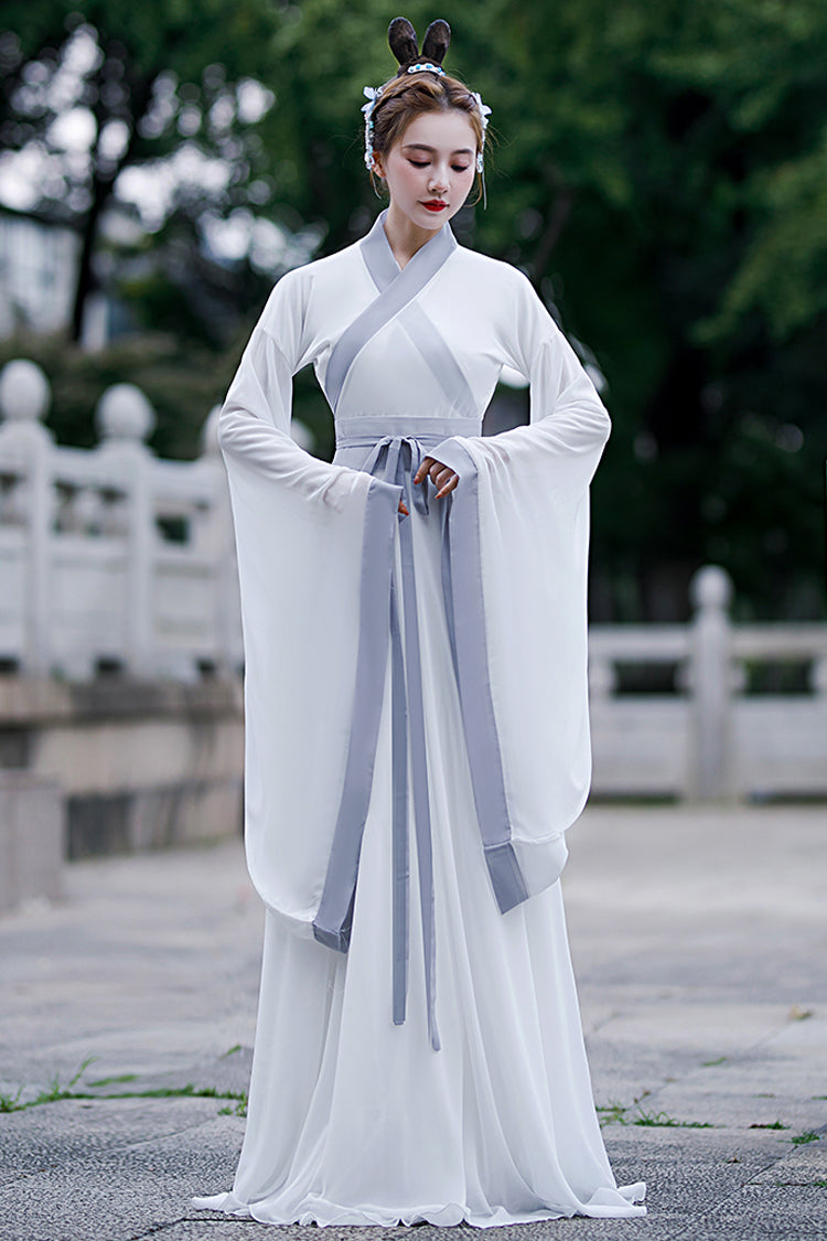 White Simple Chinese Style Sweet Hanfu Dress - Product - 2