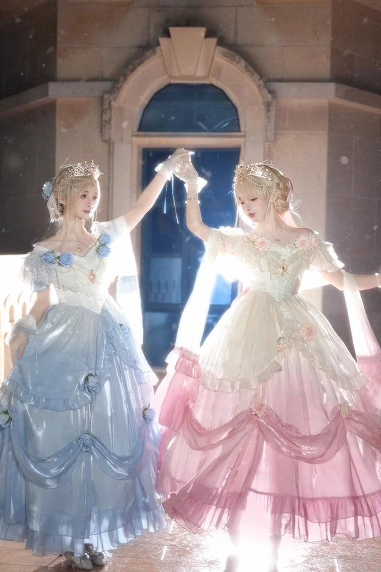 Gradient Color Short Sleeves Multi-layer Ruffle Bowknot Sweet Elegant Princess Lolita Dress 3 Colors - Product - 6