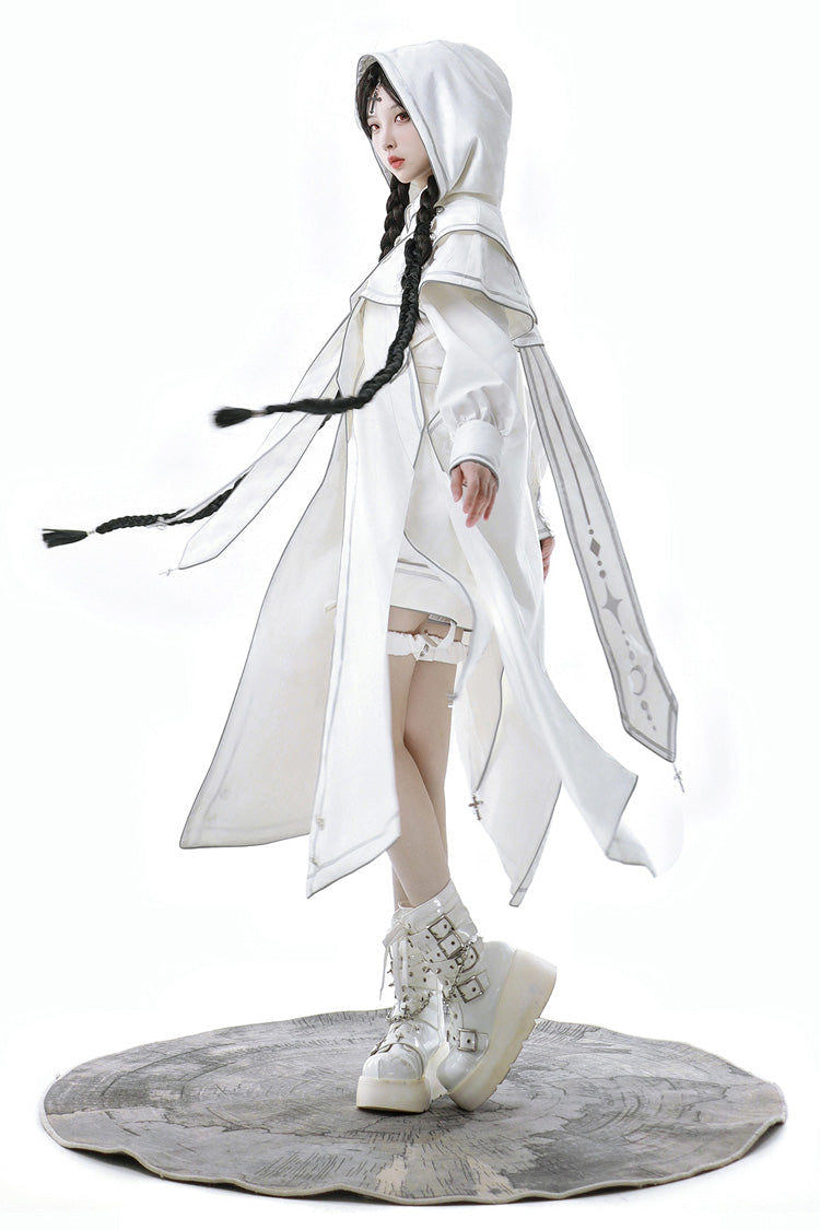 White Bionic Dimension Futuristic Mechanical Style Print Ouji Fashion Lolita Set (Including Top, Cape & Shorts) - Product - 10