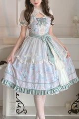 Green Flower Wall Pattern Print High Waisted Fresh And Sweet Lolita JSK Dress - Green - 1