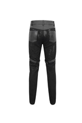 Black Slim Fit Zip Stud Side Chain Eyelet Rock Men's Gothic Trousers - Product - 7