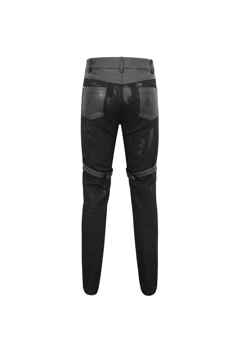 Black Slim Fit Zip Stud Side Chain Eyelet Rock Men's Gothic Trousers - Product - 7