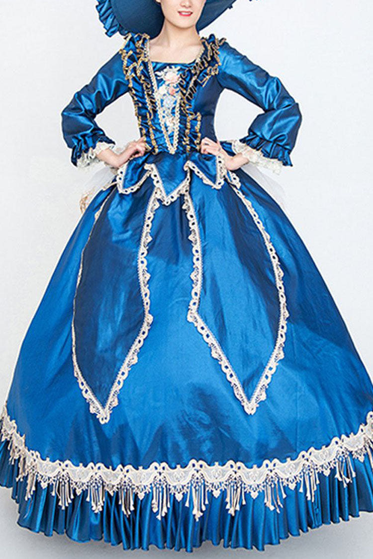 Blue Long Sleeves High Waisted Trailing Ruffled Victorian Lolita Prom Dress - Blue - 1