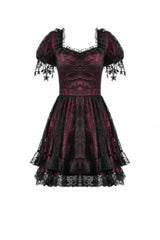 Black/Red Star Square-cut Collar Short Sleeves Lace Women's Gothic Priness Dress Graduation Dress - Product - 3