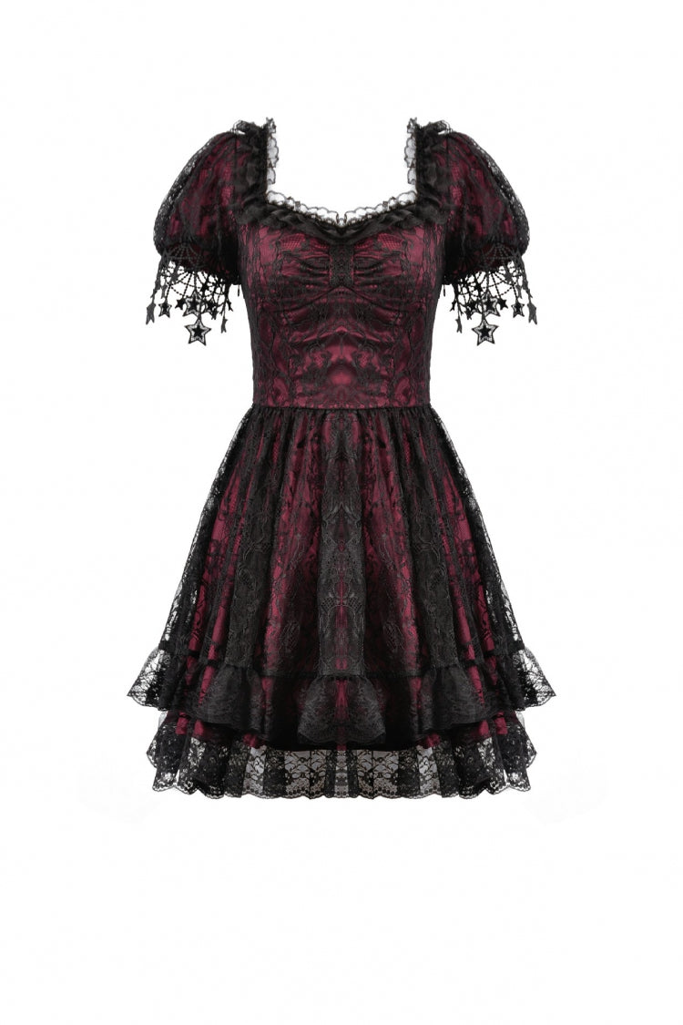Black/Red Star Square-cut Collar Short Sleeves Lace Women's Gothic Priness Dress Graduation Dress - Product - 3