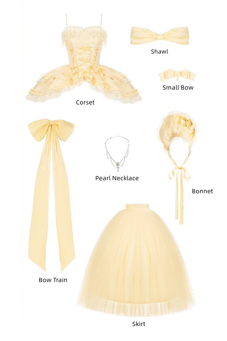 Yellow [Sissi's Pilgrimage] Off Shoulder Ruffle Bowknot Lace Sweet Lolita Skirt (Long Version) - Product - 6