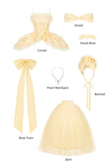 Yellow [Sissi's Pilgrimage] Off Shoulder Ruffle Bowknot Lace Sweet Lolita Skirt (Long Version) - Product - 6