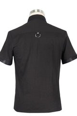 Black Locomotive Lapel Collar Short Sleeves Cotton Mens Punk Blouse - Product - 7