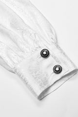 White Gothic Jacquard High Collar Front Chest Flounce Retro Metal Button Lantern Sleeve Men's Shirt - Product - 7