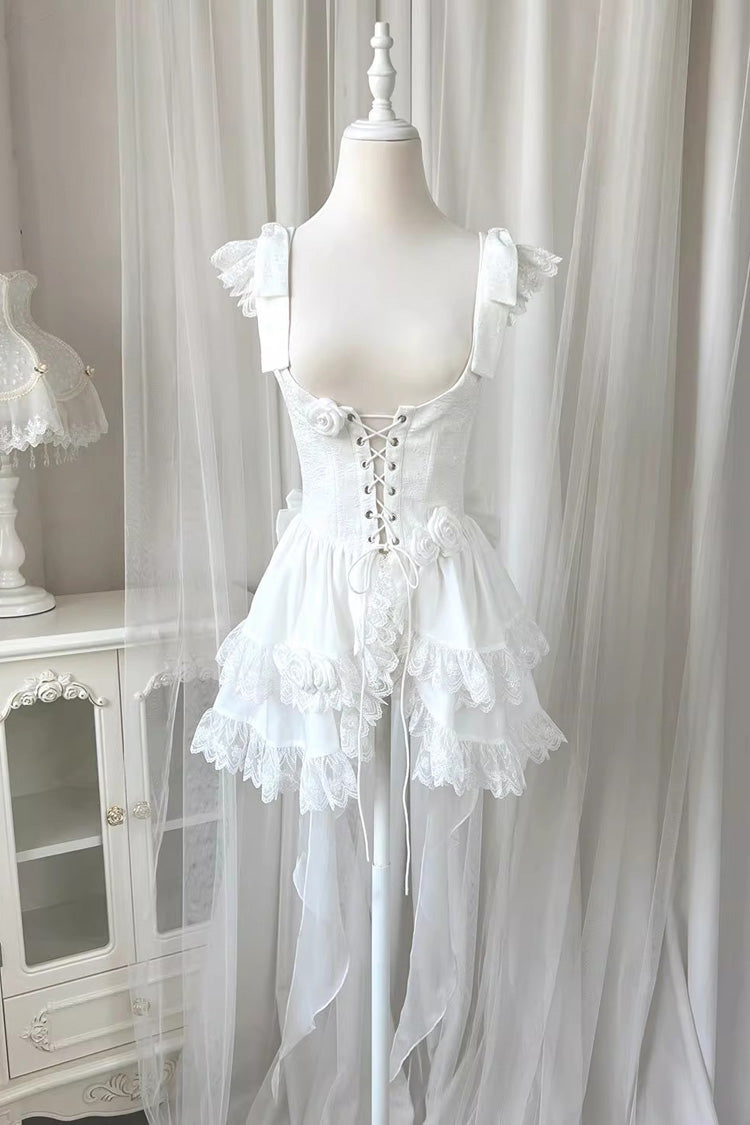 White Rose Multi-layer Ruffle Hanayome Stitching Lace Detachable Sweet Princess Lolita Tiered Dress - Product - 12