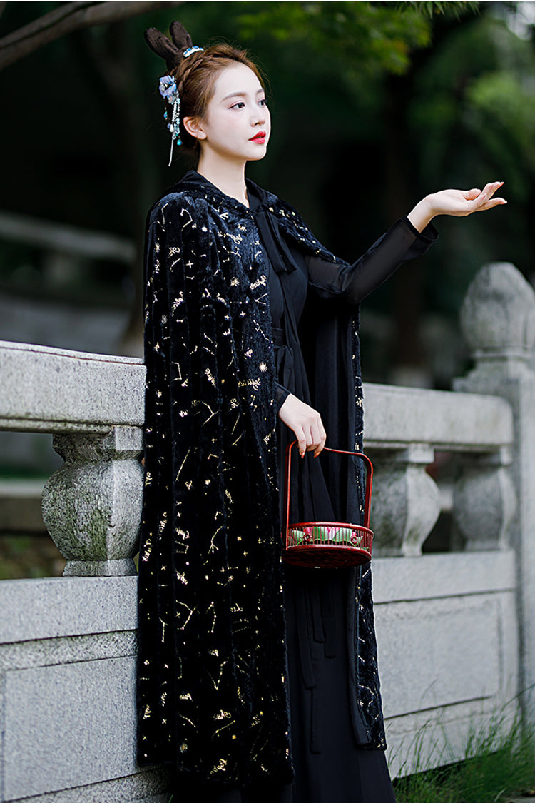 Black Costume Polka Dot Print Classic Hanfu Dress - Product - 5