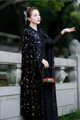 Black Costume Polka Dot Print Classic Hanfu Dress - Product - 5