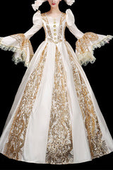 Trumpet Sleeves Long Sleeves Golden Floral Hollow Print Victorian Lolita Prom Dress - Champagne - 1