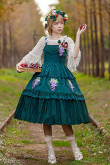 Green [Vineyard] Sleeveless Jacquard Print Ruffle Embroidery Sweet Lolita Jsk Dress - Green - 1