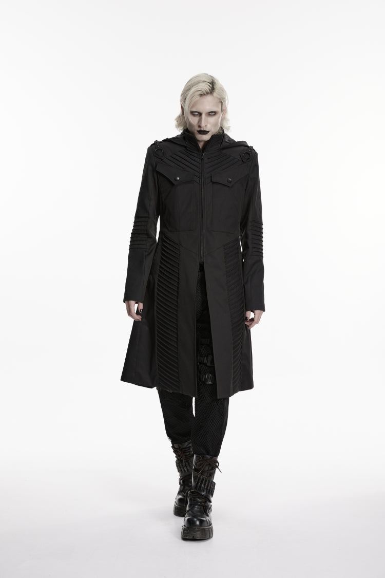 Black Stand Collar Long Sleeves Hooded Zippered Men's Punk Jacket - Product - 1